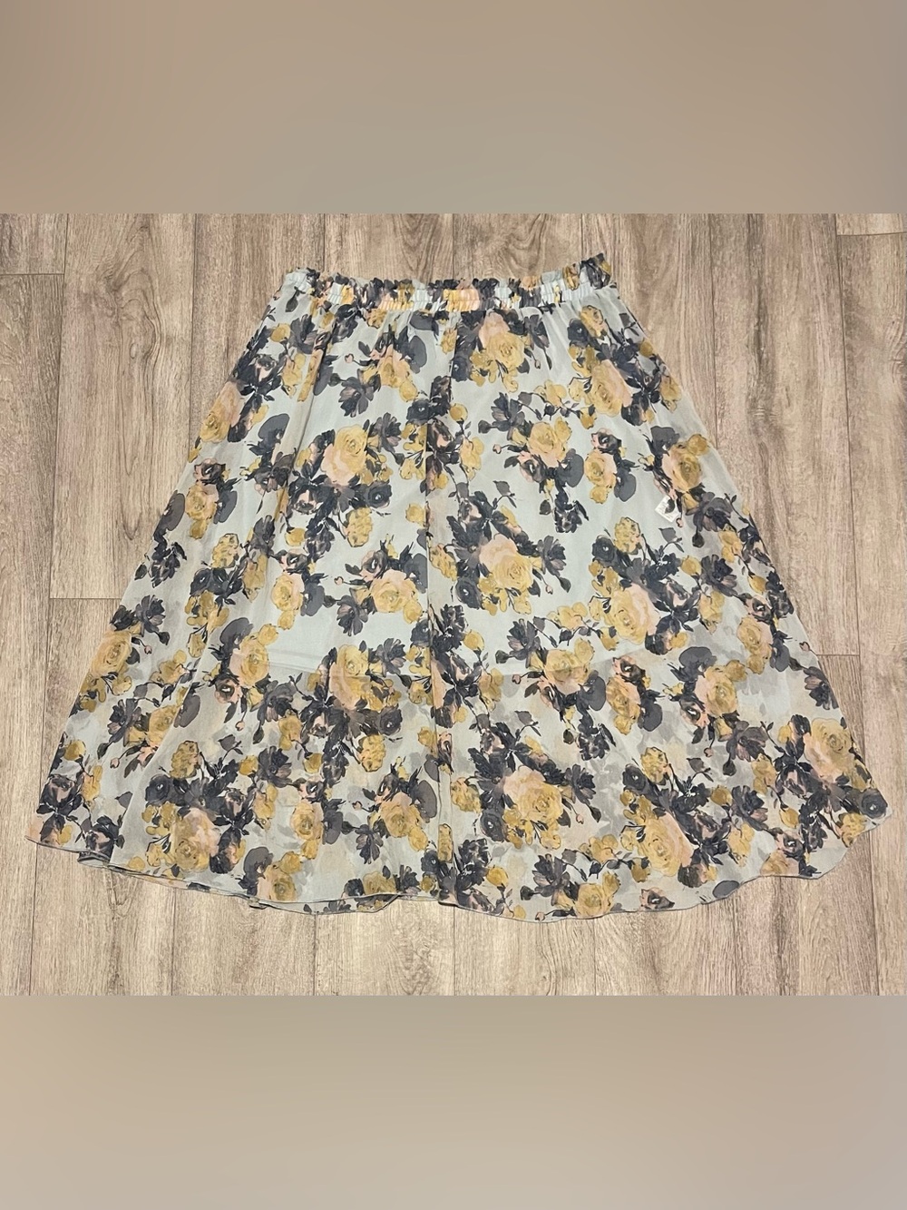Disney Cinderella Size Large Floral A-Line Midi Skirt Blue & Yellow